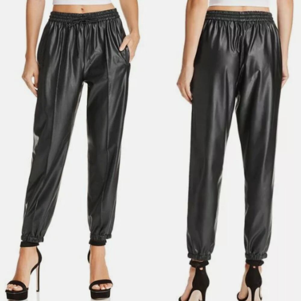Blanknyc Women's Pleated Faux-Leather Jogger Pants 29 Black Drawstring